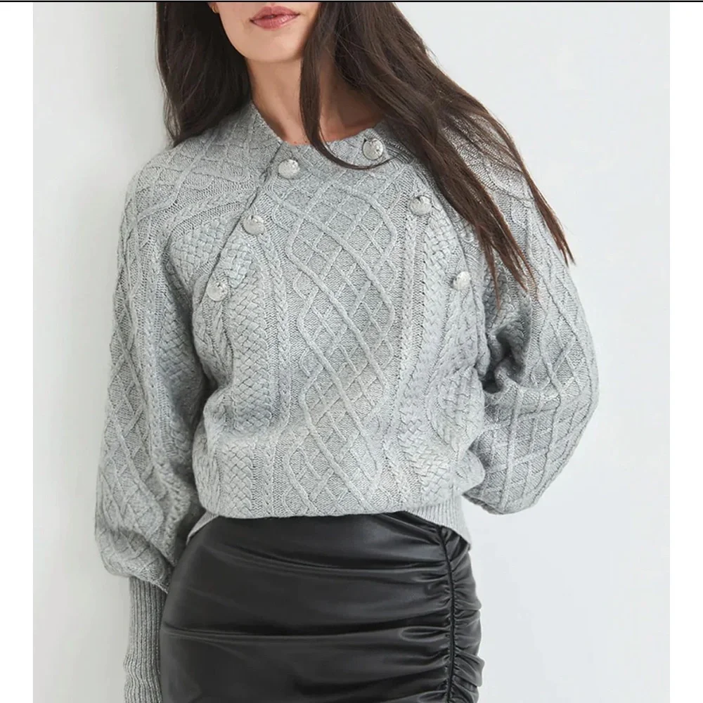 NWT Veronica Beard Grady Merino Wool Blend Metallic Silver Sweater Medium
